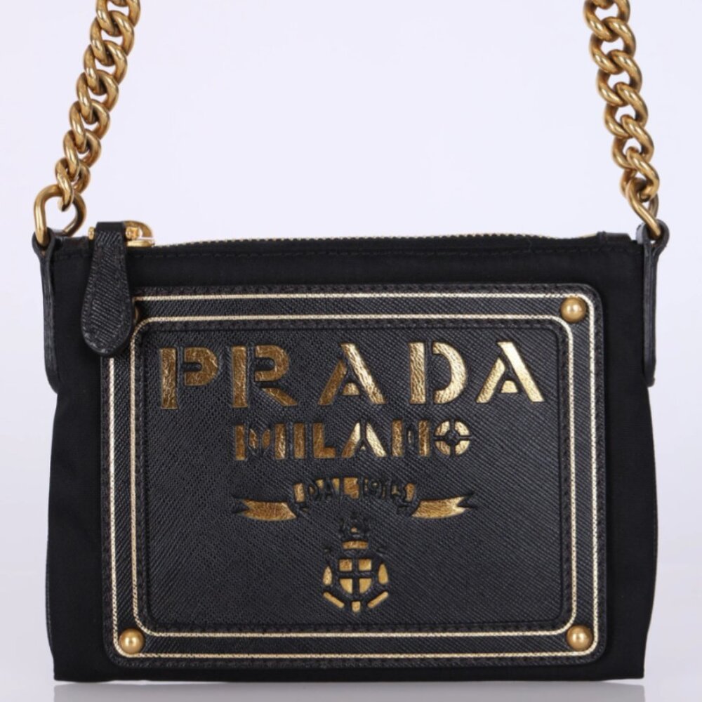 Prada Tessuto Oro Chain Crossbody Bag, Black RARE